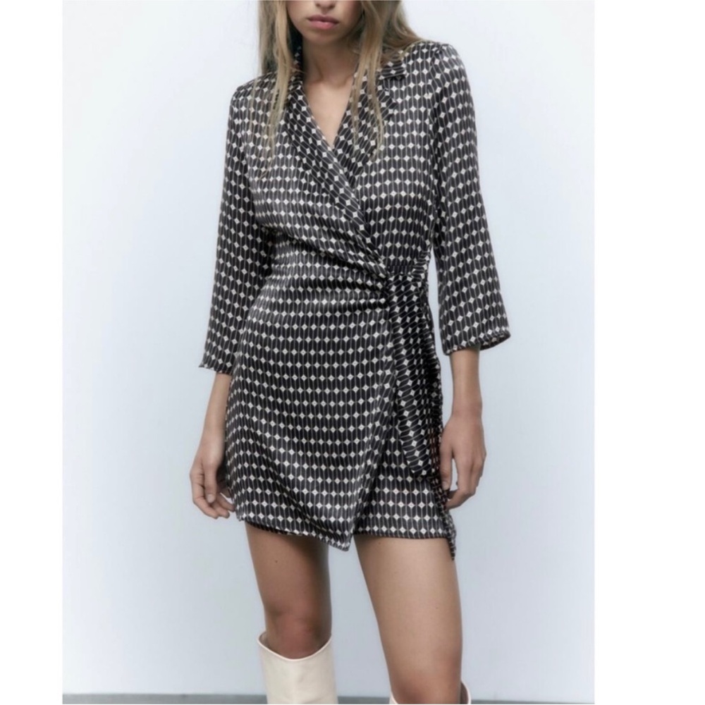Zara Black and White Patterned Mini Dress